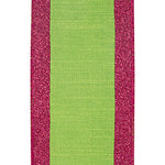 4"X5YDS Citrus&Fuchsia Glitter Striped Edging Dupioni Deluxe Wired Edge Ribbon