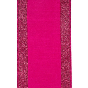 4"X5YDS Fuchsia Glitter Striped Edging Dupioni Deluxe Wired Edge Ribbon