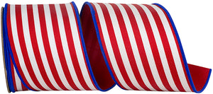 4" x 10YDS Striped Twill Dupioni Backed Ribbon | Red, White, & Blue