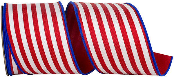 4" x 10YDS Striped Twill Dupioni Backed Ribbon | Red, White, & Blue