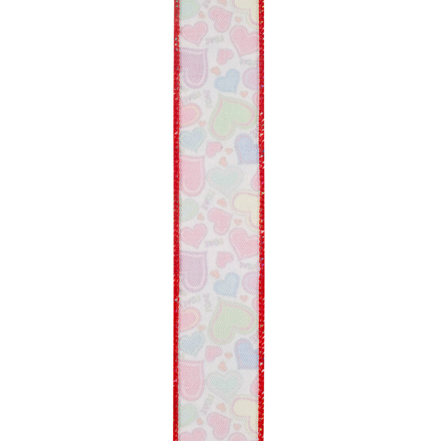 1.5" Multi-Color Hearts & Love Twill Wired Ribbon | 10 Yards