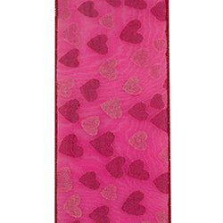 4" Glitter Hearts Silk Mesh Deluxe Wired Edge Ribbon l 10 Yards