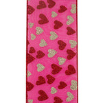 4" Glitter Hearts Silk Mesh Deluxe Wired Edge Ribbon l 10 Yards