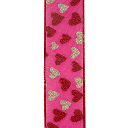 2.5" Glitter Hearts Silk Mesh Deluxe Wired Edge Ribbon l 10 Yards