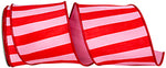 4" x 10YDS Pink & Red Cabana Stripe | Dupioni Deluxe Wired Edge Ribbon