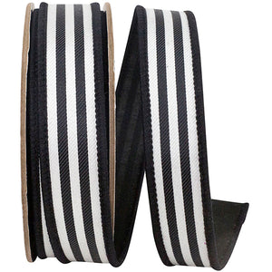 1"X10YDS Black&White Striped Twill Deluxe Dupioni Backed Wired Ribbon