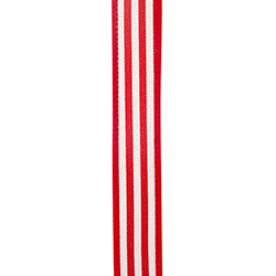 1"X10YDS Red&White Striped Twill Deluxe Dupioni Backed Wired Ribbon