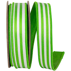 1" x 10 Yards Lime Striped Ribbon | Twill Deluxe Dupioni-Backed Wired Edge