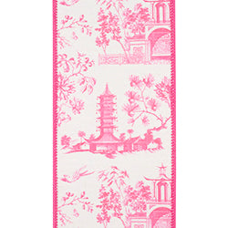 4"X5YDS Pink&White Asian Vista Chinoiserie Deluxe Wired Ribbon