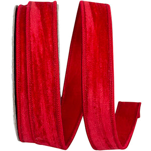 Red Crushed Velvet Wired Ribbon 10YD | Multiple Widths