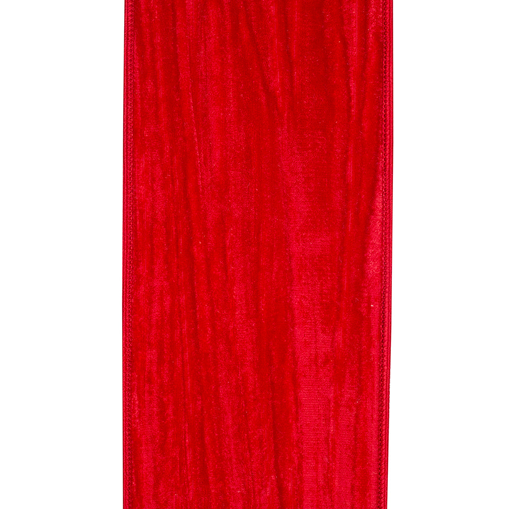 Red Crushed Velvet Wired Ribbon 10YD | Multiple Widths