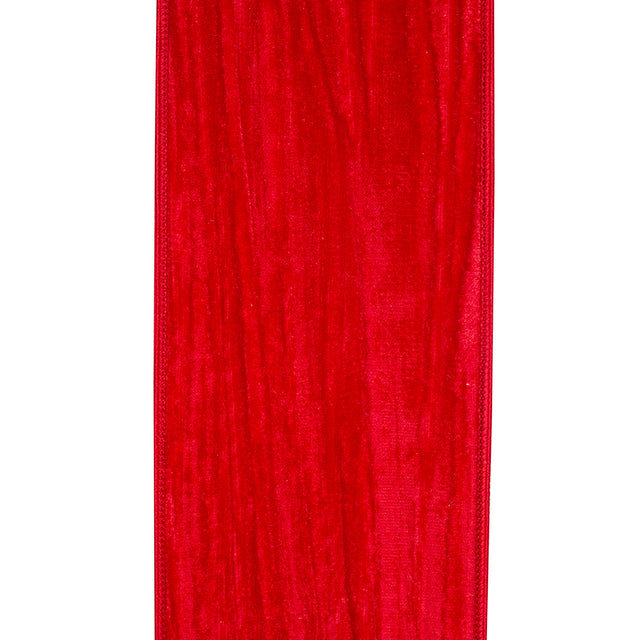 Red Crushed Velvet Wired Ribbon 10YD | Multiple Widths