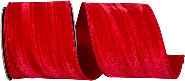 Red Crushed Velvet Wired Ribbon 10YD | Multiple Widths