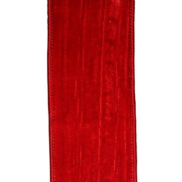 Red Crushed Velvet Wired Ribbon 10YD | Multiple Widths