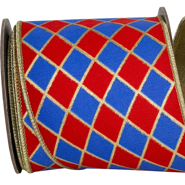 4" x 5 YDS Diamond Elite Metallic Outline Deluxe Ribbon | Red, Royal Blue, Gold