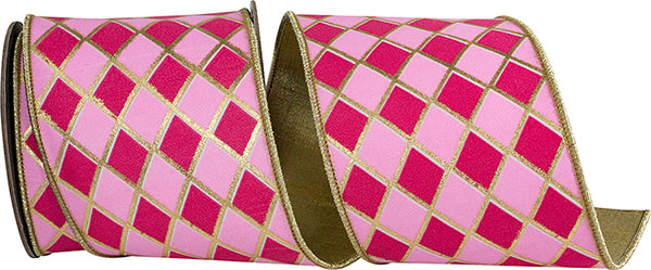4" Fuchsia | Pink | Diamond Elite Metallic Outline | Deluxe Wired Edge Ribbon | 5 Yards