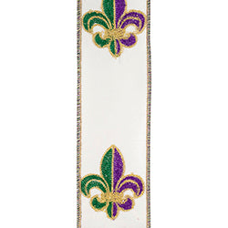 2.5"X10YDS Fleur De Lis Embroidery Dupioni Deluxe Wired Ribbon