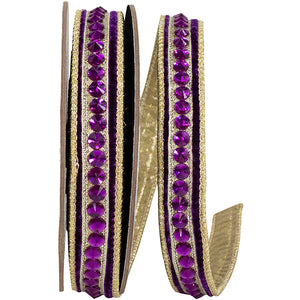 5/8"X5YDS Purple&Gold Jeweled Center Plush Velvet Deluxe Metallic Dupioni Backed Wired Ribbon