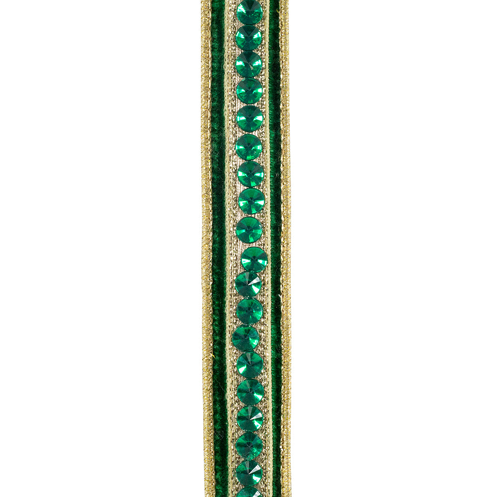 1" x 5YD Jeweled Center Velvet Wired Ribbon | Green & Gold