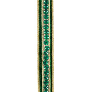 1" x 5YD Jeweled Center Velvet Wired Ribbon | Green & Gold