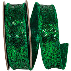 1"x5YDS Emerald Green Metallic Sequin Fantasy Ribbon
