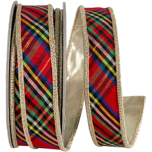 7/8"/4"x10YDS Classic Plaid Diagonal Deluxe Ribbon | Two-Sided | Red, Green, Black, Blue, Gold