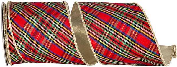 7/8"/4"x10YDS Classic Plaid Diagonal Deluxe Ribbon | Two-Sided | Red, Green, Black, Blue, Gold