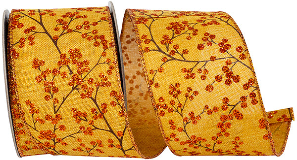 2.5"x10YDS Bird Perched & Snow Tonal Linen Ribbon