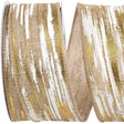 1.5 inch x 10 yards Birch Bark Metallic Linen Ribbon, Ivory & Gold