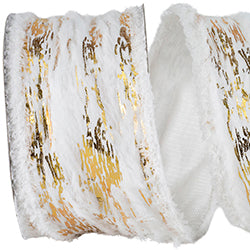 2.5" x 10YD Furry Snow Cavern Metallic Frizette Wired Ribbon