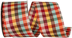 2.5"x10YDS Tonal Twill Plaid Wired Edge Ribbon | Brown, Red, Yellow, Teal