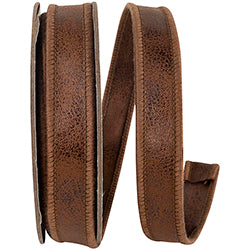 7/8"x5YDS Leather Deluxe Two-Sided Wired Edge Ribbon | Brown