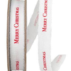 5/8 inch x 25 yards Red Merry Christmas Linen Unwired Ribbon