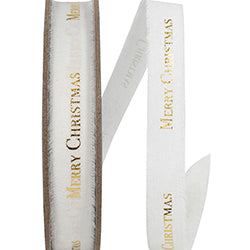 5/8 inch x 25 yards Gold Merry Christmas Unwired Linen Ribbon