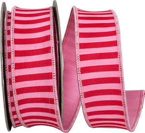 1.5"X10YDS Pink&Red Bar Striped Dupioni Deluxe Backed Wired Ribbon