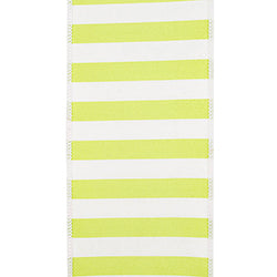 4"X10YDS Lime&White Cabana Striped Deluxe Fused Wired Edge Ribbon