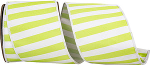 4"X10YDS Lime&White Cabana Striped Deluxe Fused Wired Edge Ribbon