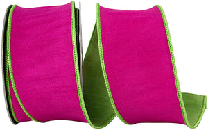 2.5"X10YDS Lime&Fuchsia Dupioni Reversal Deluxe Backed Wired Edge Ribbon