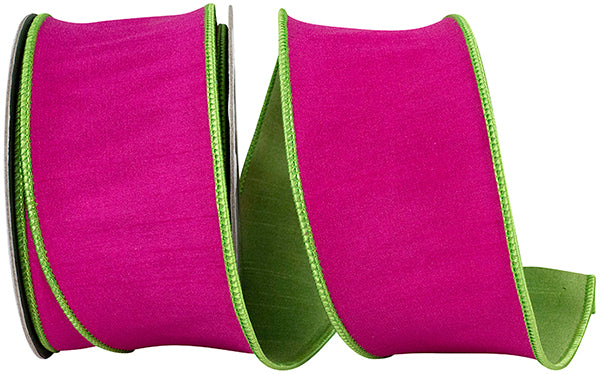 2.5"X10YDS Lime&Fuchsia Dupioni Reversal Deluxe Backed Wired Edge Ribbon
