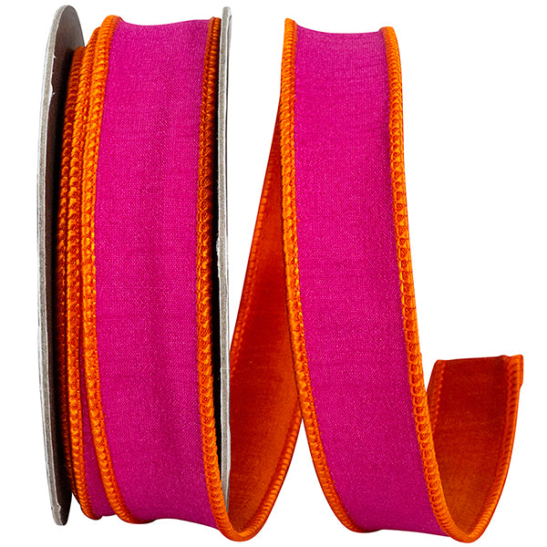 1"X10YDS Orange&Fuchsia Dupioni Reversal Deluxe Backed Wired Edge Ribbon
