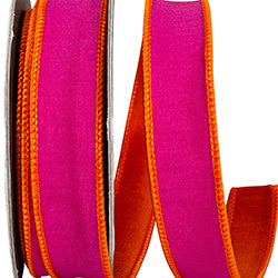 5 Yd x 1" Dupioni Reversal Two Color Wired Ribbon | Pink & Orange