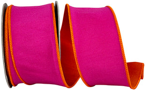 2.5"X10YDS Orange&Fuchsia Dupioni Reversal Deluxe Backed Wired Edge Ribbon