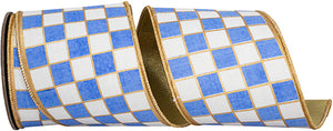 4"X5YDS Gilded Check Outlined Deluxe Metallic Backed Wired Edge Ribbon