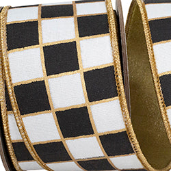 2.5" x 5 YD Gilded Check Outlined Wired Ribbon