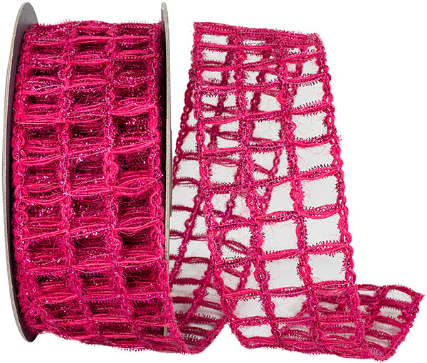 2.5"X10YDS Grand Jute Box Sparkle Fuchsia Wired Edge Ribbon