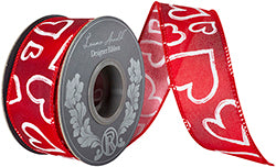 1.5"x10YDS Heart Outlines Iridescent Sparkle Wired Edge Ribbon