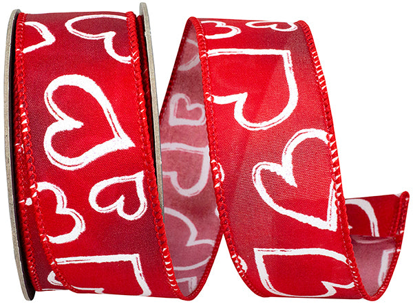 1.5"x10YDS Heart Outlines Iridescent Sparkle Wired Edge Ribbon