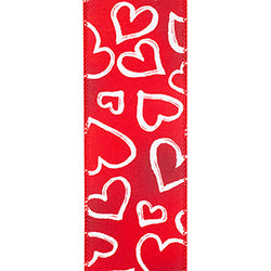 2.5"x10YDS Heart Outlines Iridescent Sparkle Wired Edge Ribbon