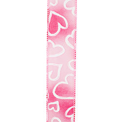 1.5"x10YDS Heart Outlines Iridescent Sparkle Wired Edge Ribbon