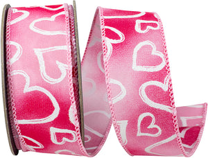 1.5"x10YDS Heart Outlines Iridescent Sparkle Wired Edge Ribbon